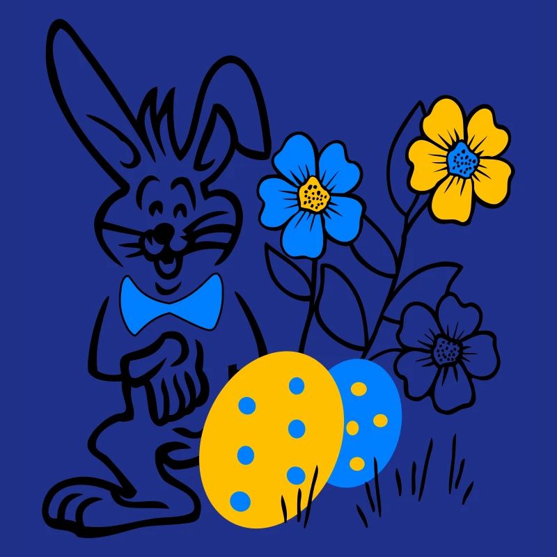 Rabbit with Easter eggs and flowers