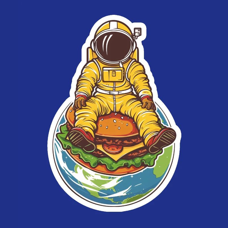 Astronaut hovering over the earth with a burger