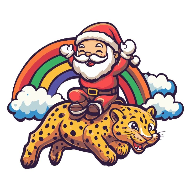 Léopard Père Noël Arc-en-ciel