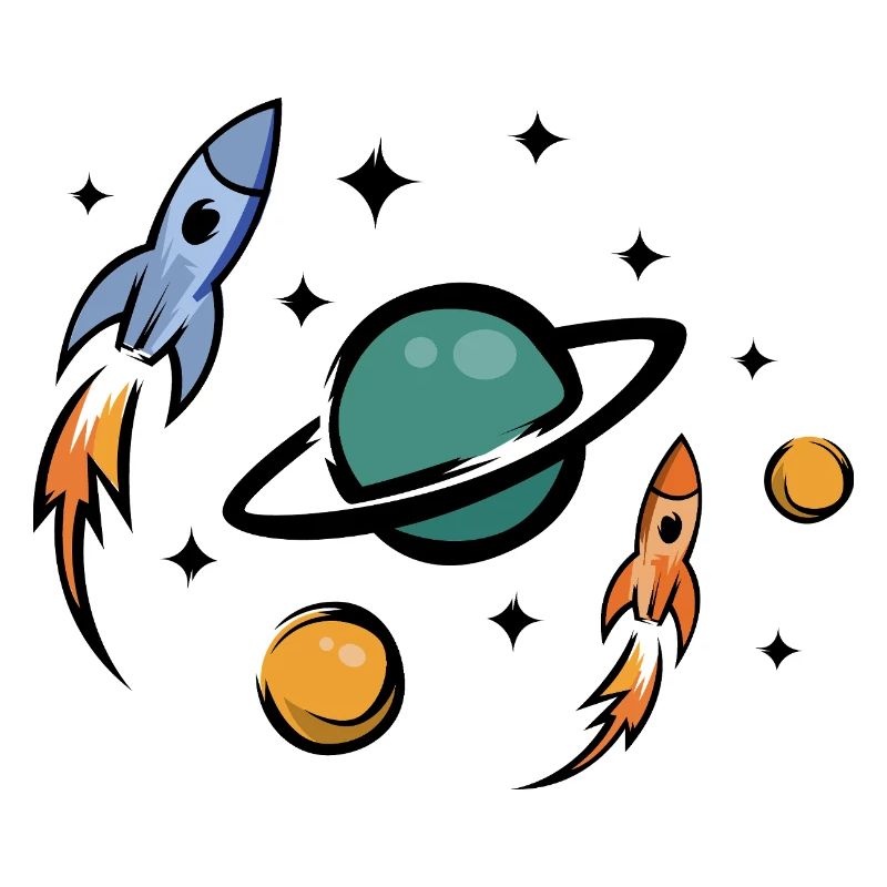 Retro Future Rockets & Planets Collage