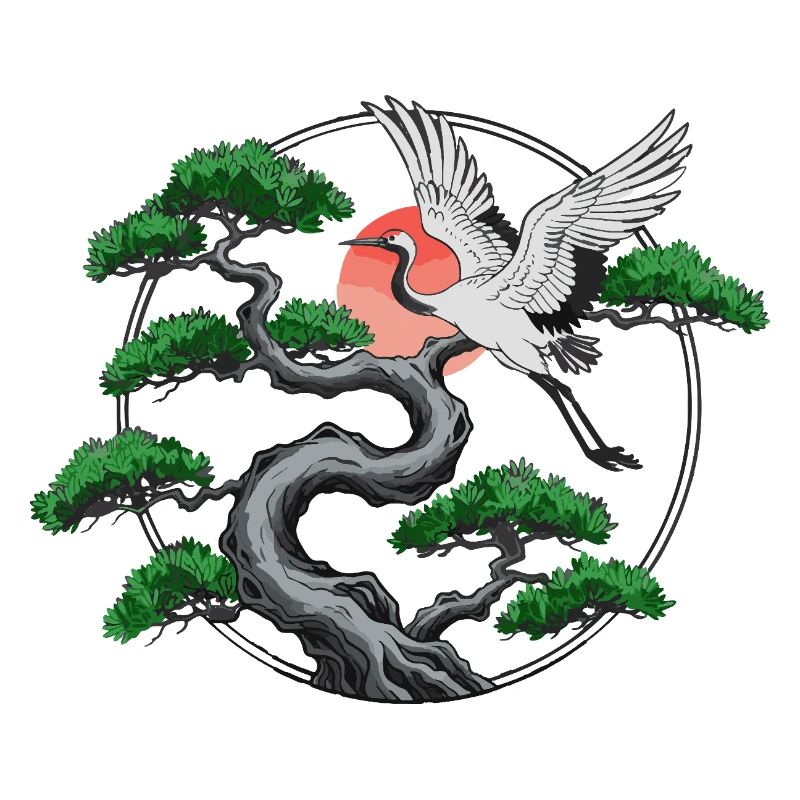 Cranes & Twisted Pine Tree