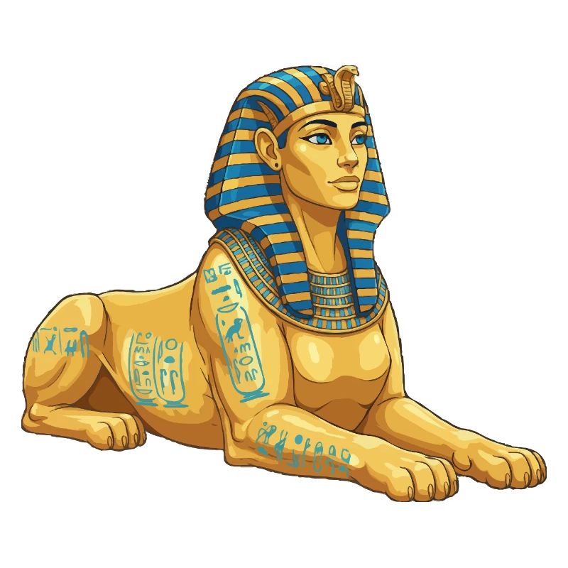 Sphinx doré avec hiéroglyphes
