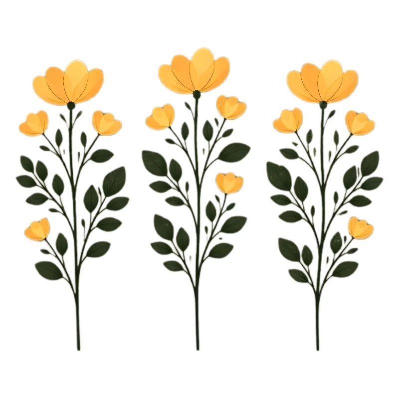 Trois Branches de Fleurs Dorées
