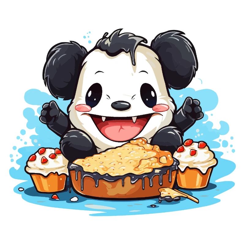 Kawaii Panda with Cake Feast
