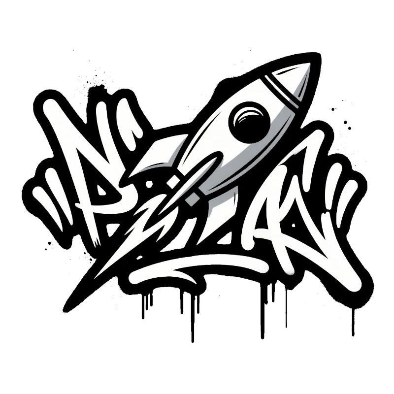 Graffiti rocket in black and white