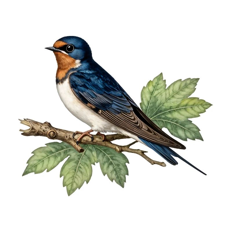 HIrondelle on leafy branch
