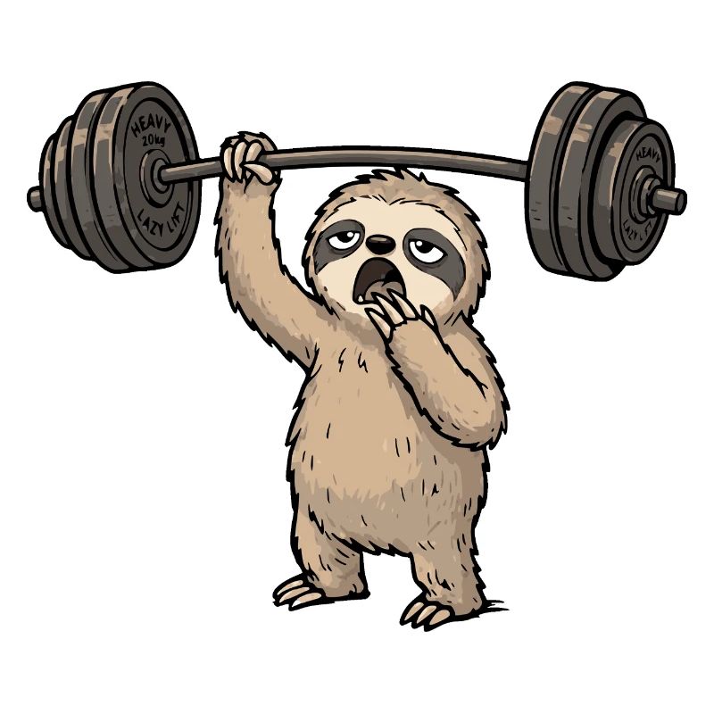 Fitness sloth with barbell in comic style