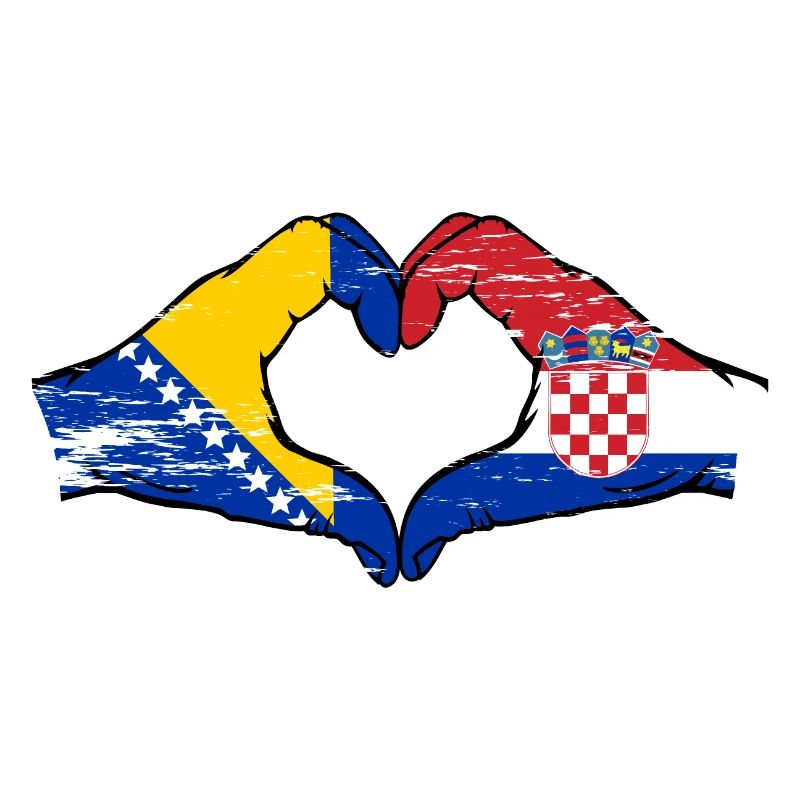 Bosnie Croatie drapeau mains forme de coeur utilisé