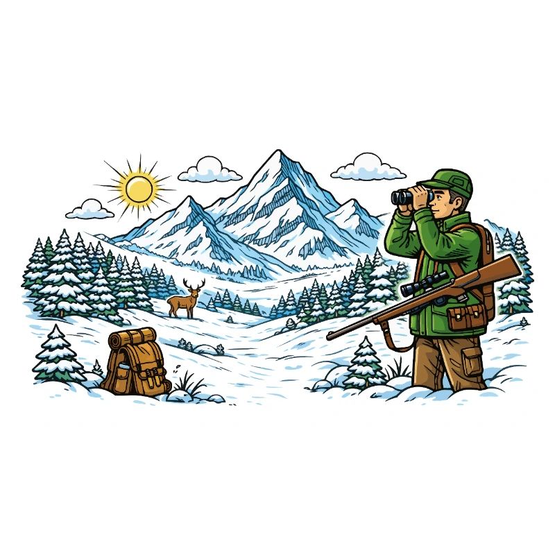 Jäger in einer verschneiten Winterlandschaft