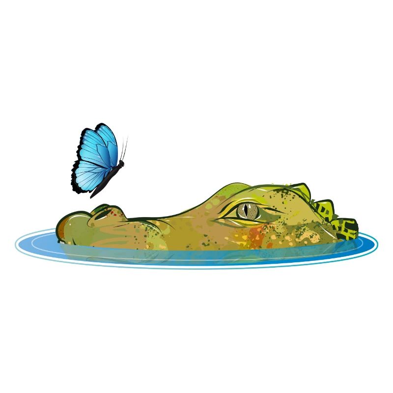 Crocodile dans l’eau avec papillon
