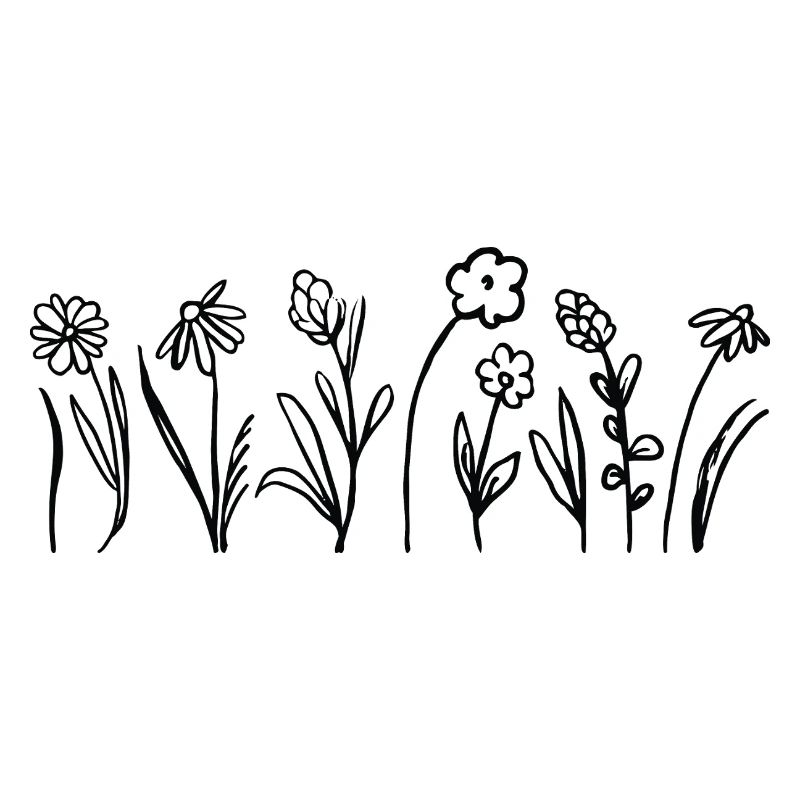 Fleurs dessinées à la main avec feuilles