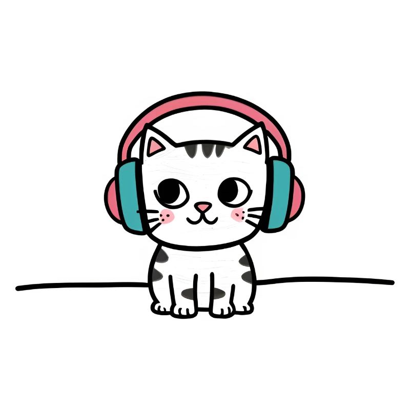 Chat mignon avec des écouteurs Doodle