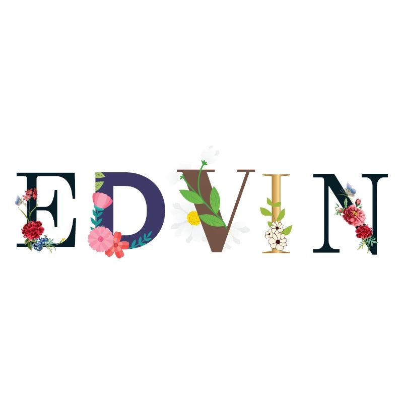 Nom EDVIN décoré de fleurs