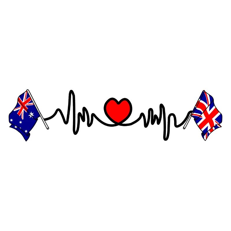 Cardio coeur avec drapeau Australie et drapeau Angleterre