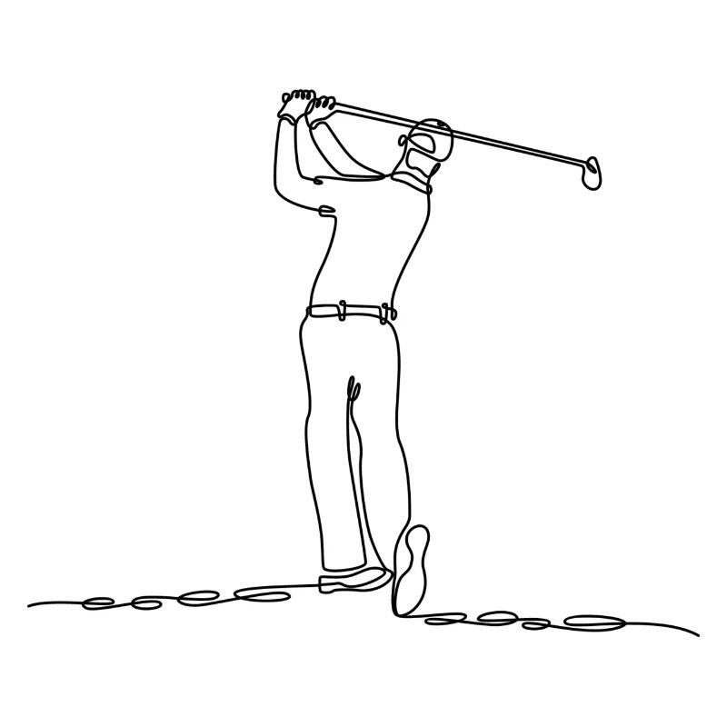 Golf Player Line Art Black