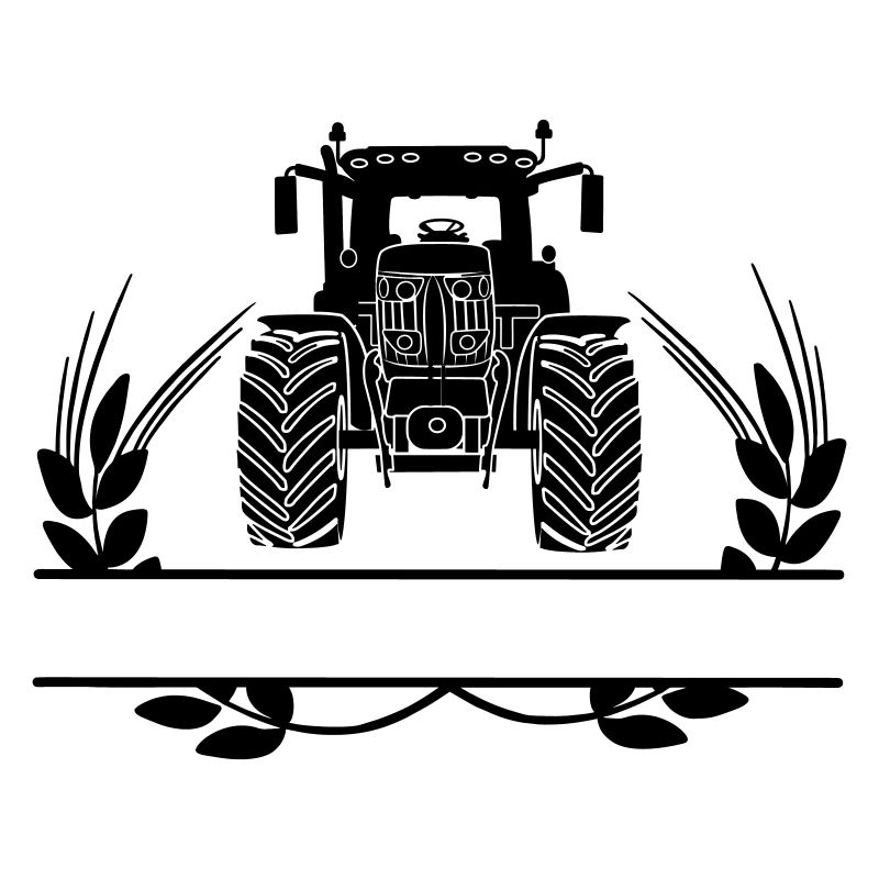 Farm tractor with grain stalks