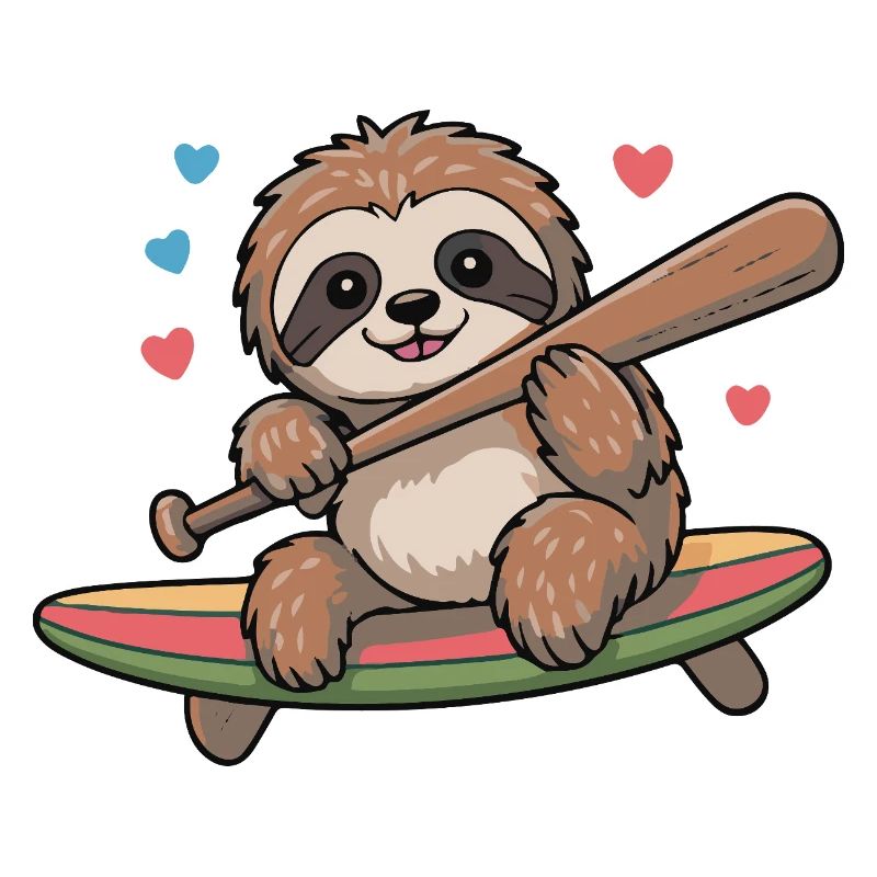Sloth On Surfboard Hearts