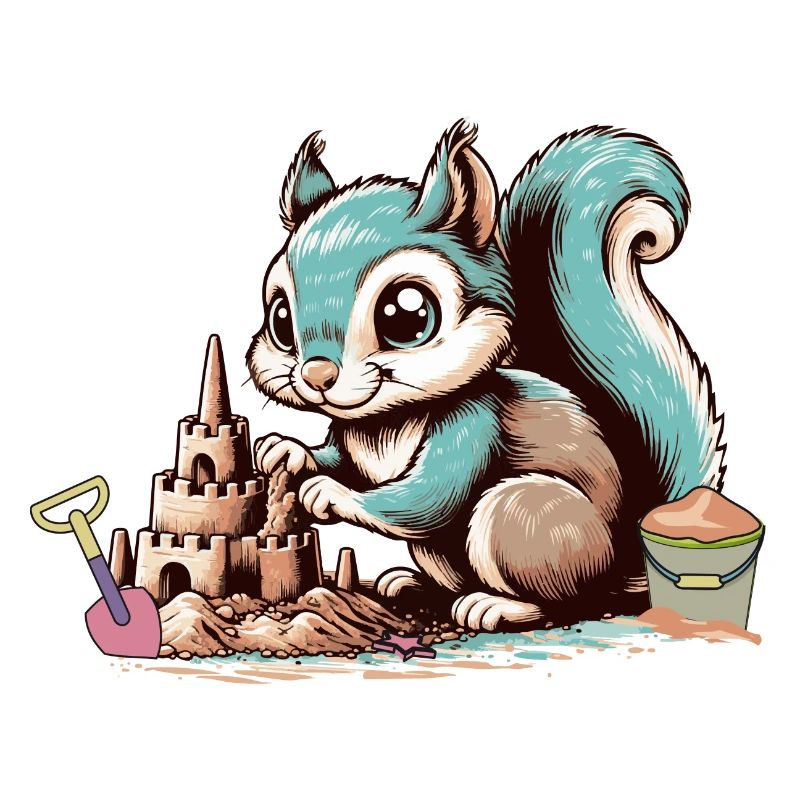 Cute cartoon squirrel in sandbox