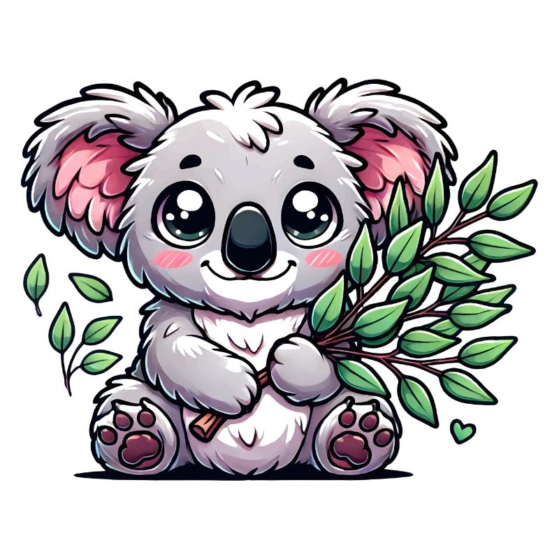 The cute koala with a eucalyptus bouquet