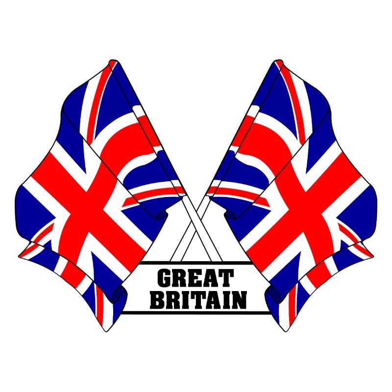 Crossed British flags with text