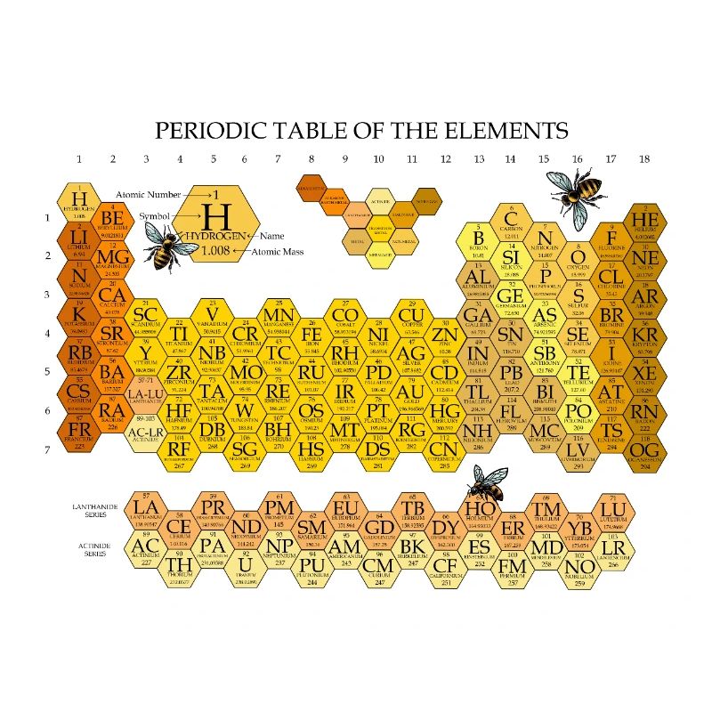 Periodic Table Of The Elements Honeycomb With Bees