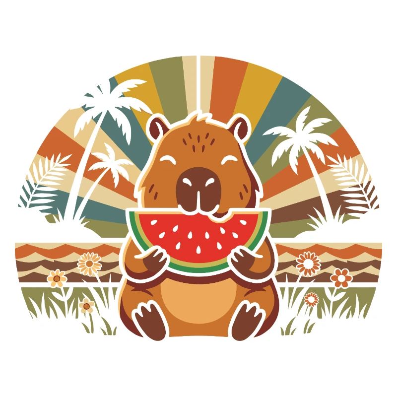 Cuddly bear on the beach with watermelon