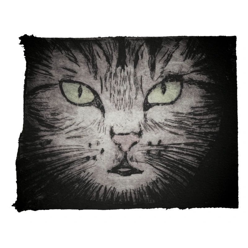 Katze schwarz - handgeschnitzte Druckvorlage