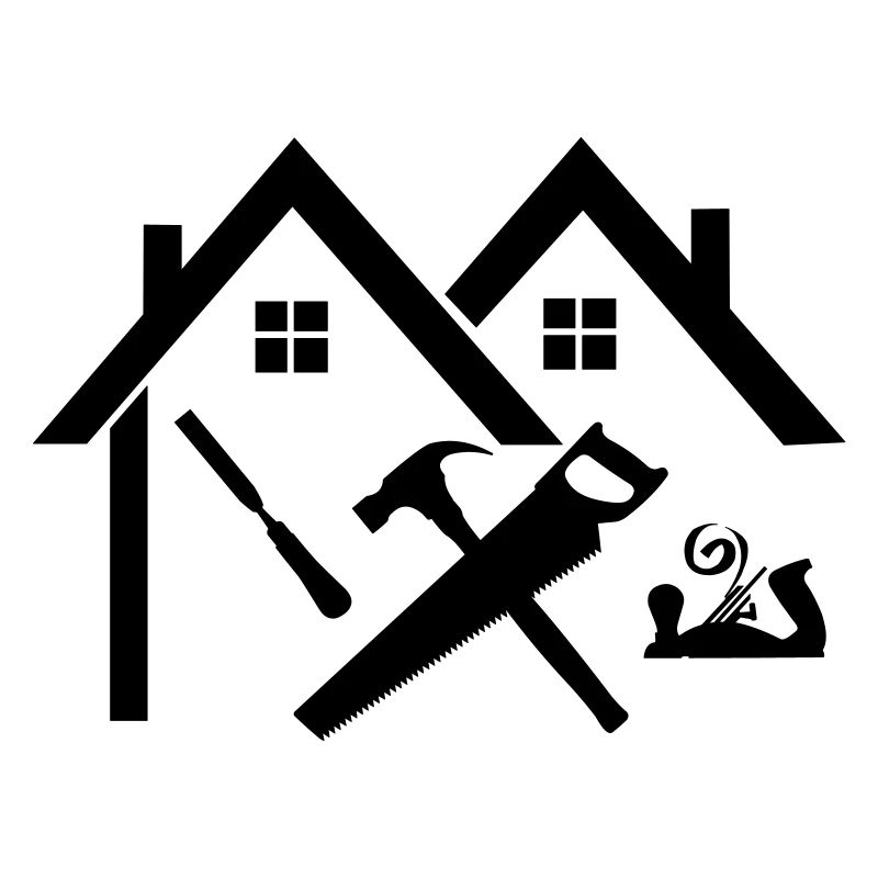 Logo charpentier maison scie à ciseau et raboteuse