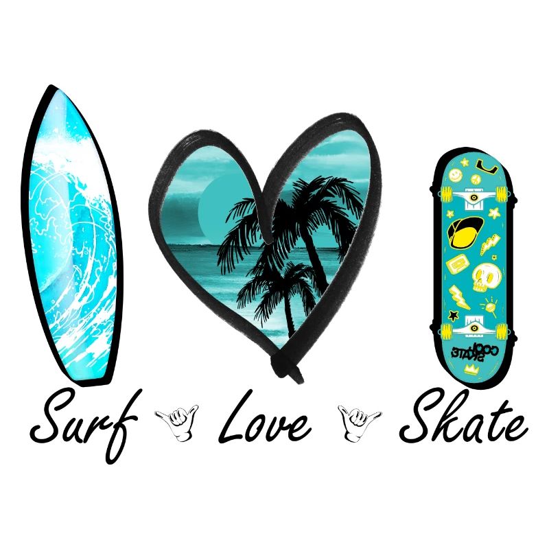 surf love skate wave heart