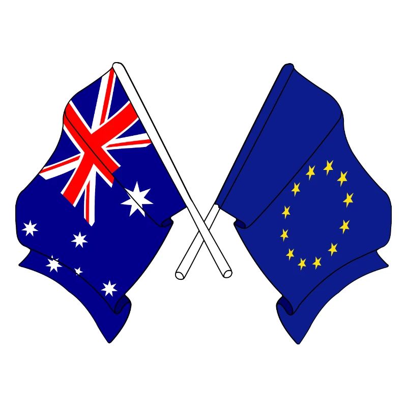 Deux drapeaux croisés de l’Australie et du drapeau de l’Europe