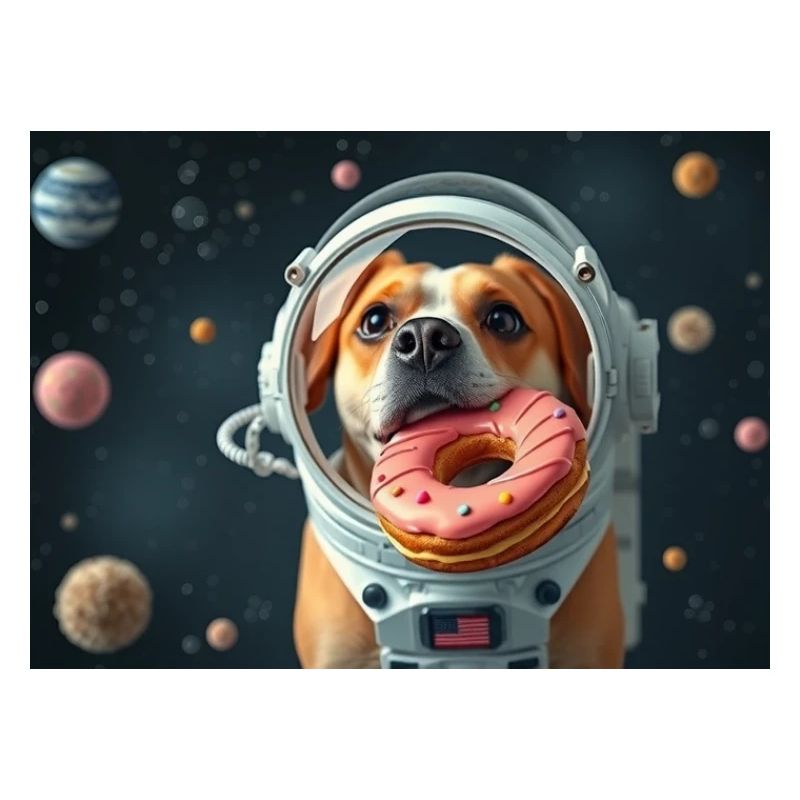 Chien de l’espace avec casque beignet