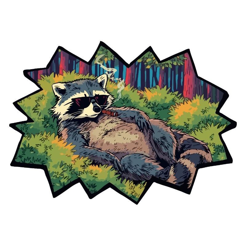 Raton laveur détendu dans la forêt colorée