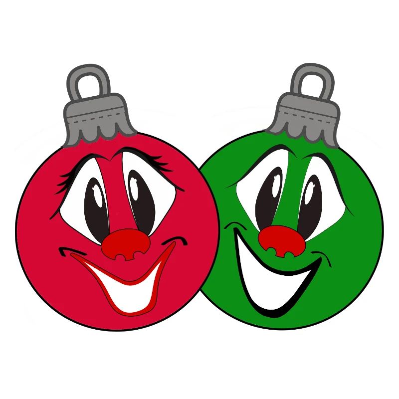 Two funny Christmas tree baubles with red nose