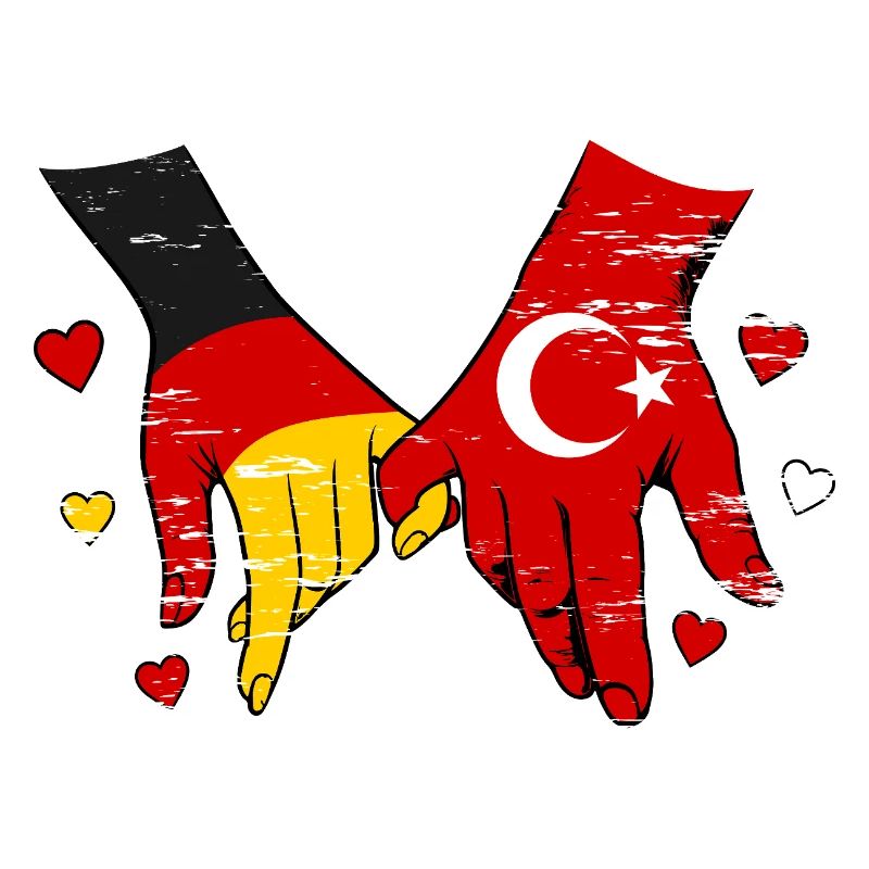 Germany Turkey Flags Holding Hands Used