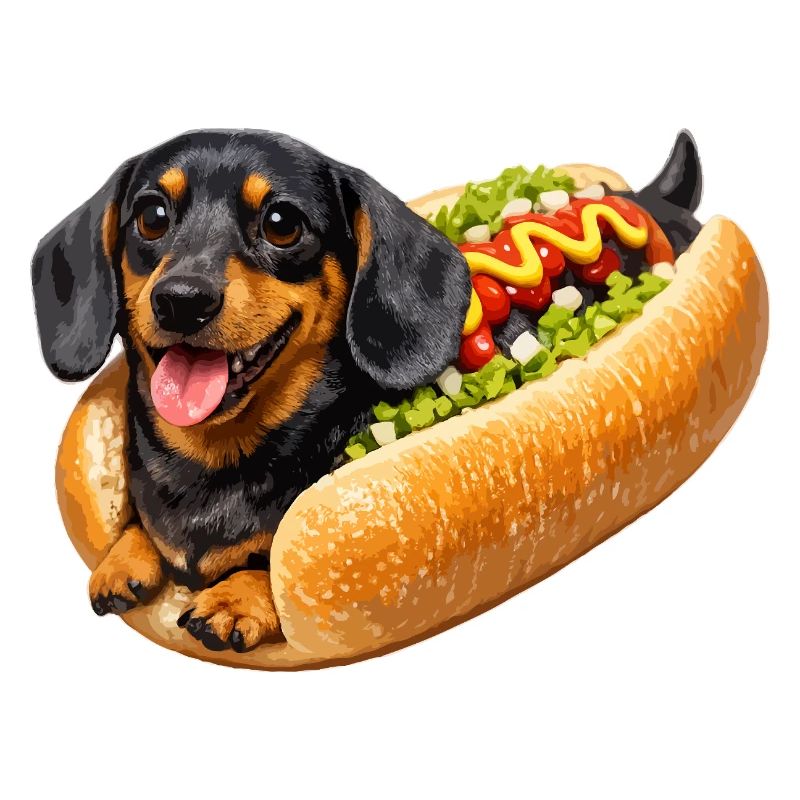 Teckel en hot-dog