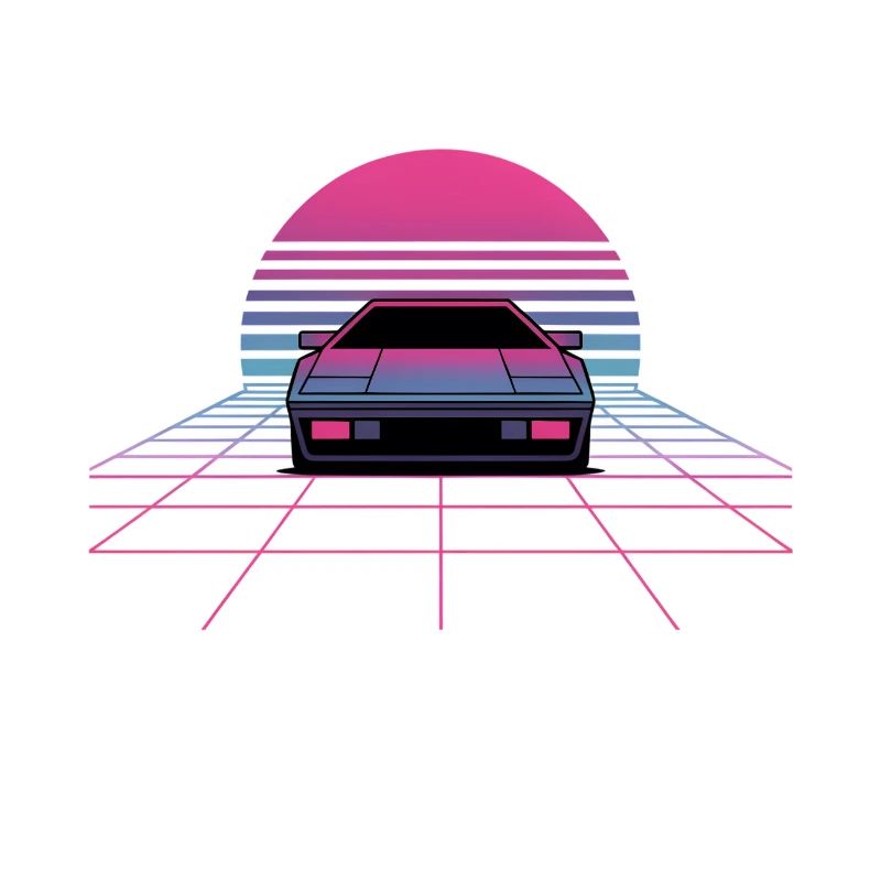 Outrun Car Sunset Synthwave 80s Grid