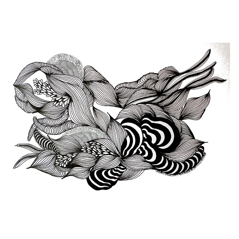 Black and White River Floral Pattern