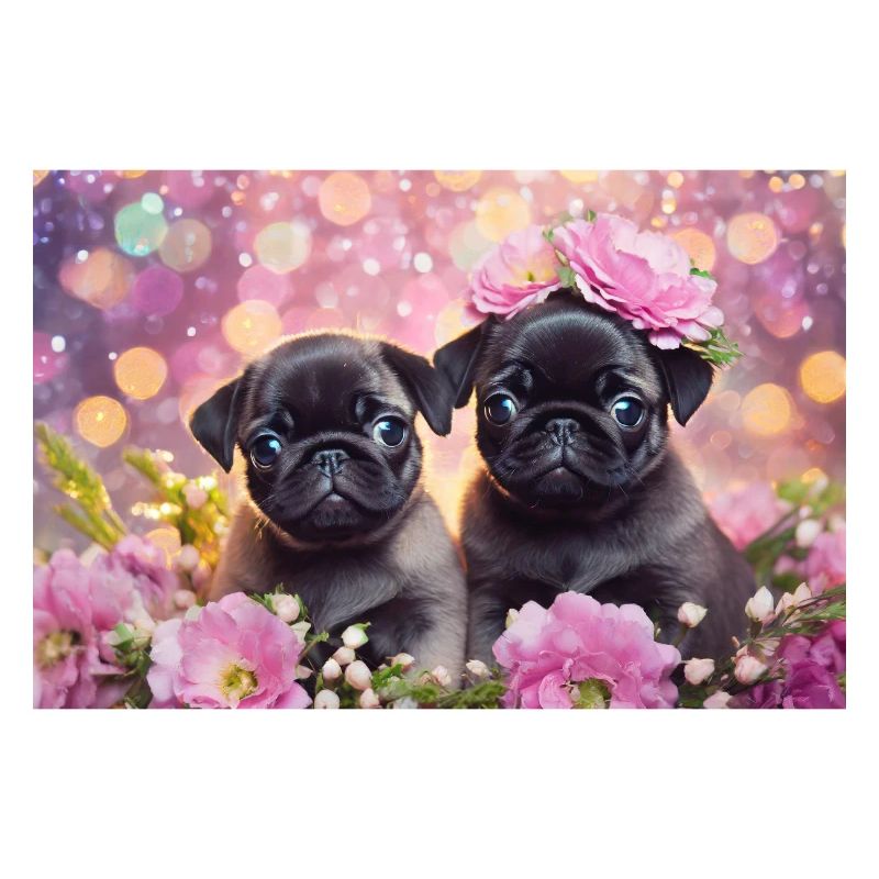 Petits chiens avec couronne de fleurs