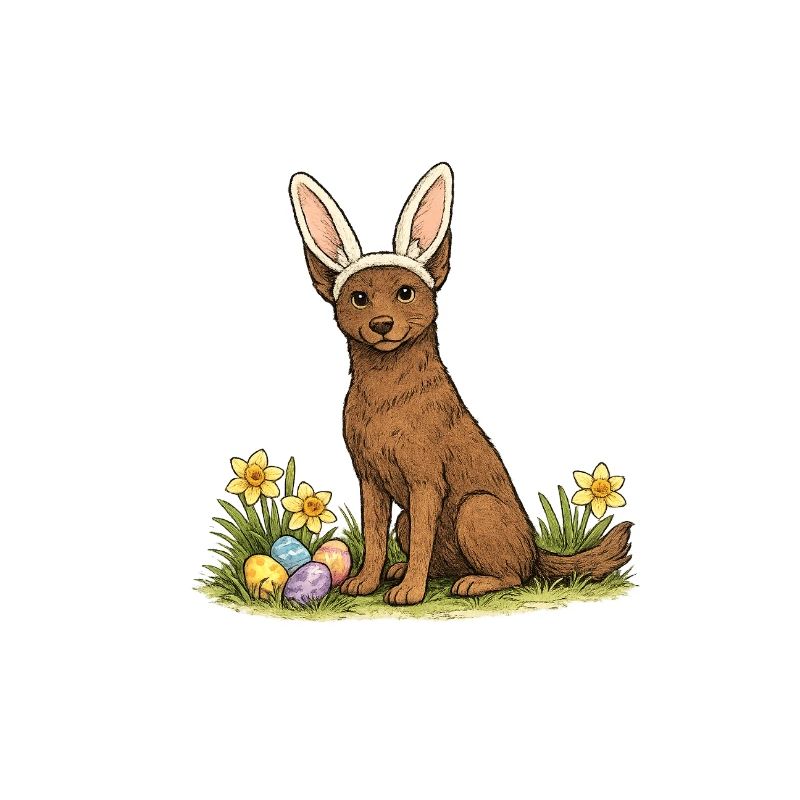 Spring Bunny Australian Kelpie Dog with Easter Eggs