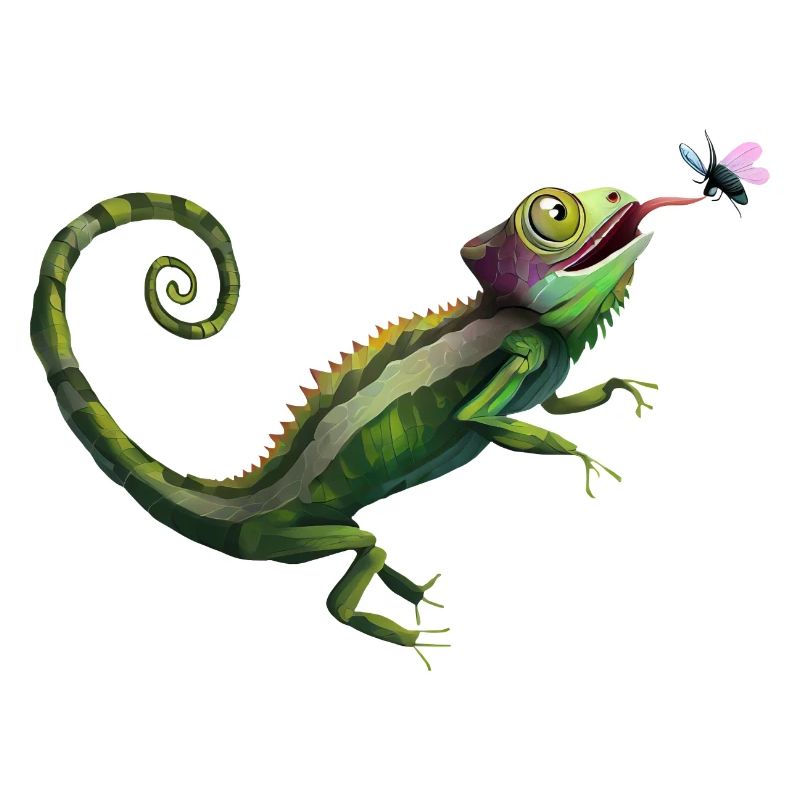 Chameleon eats fly
