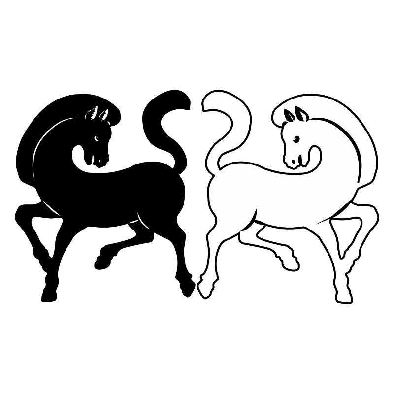 Two horses black and white
