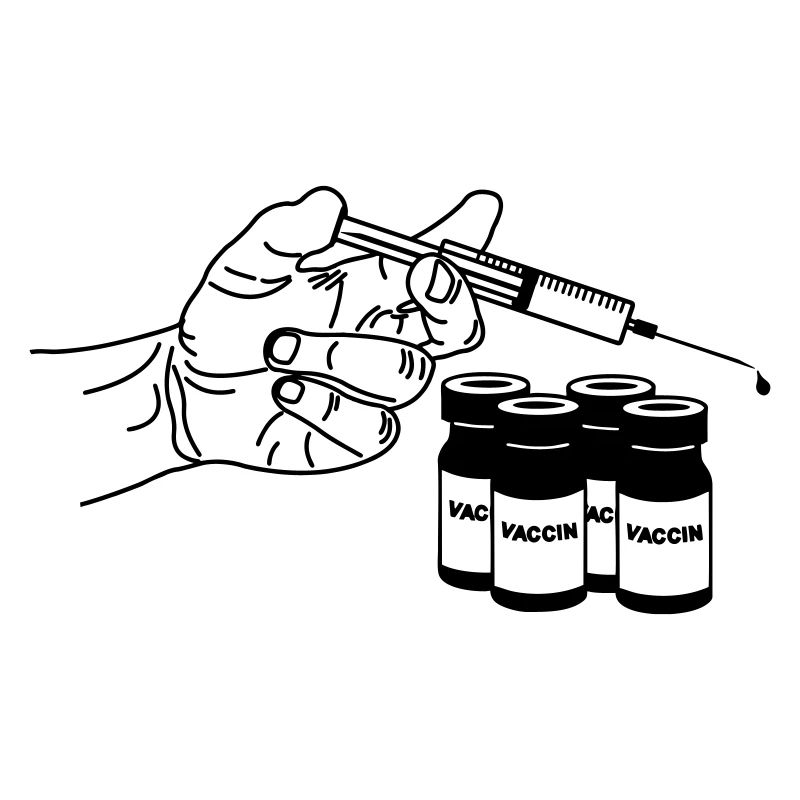 Hand mit Impfspritze und Gläsern