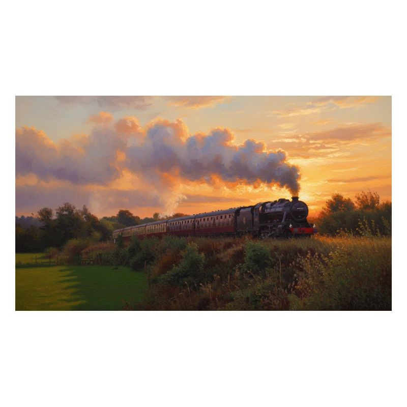 Train à vapeur du coucher du soleil