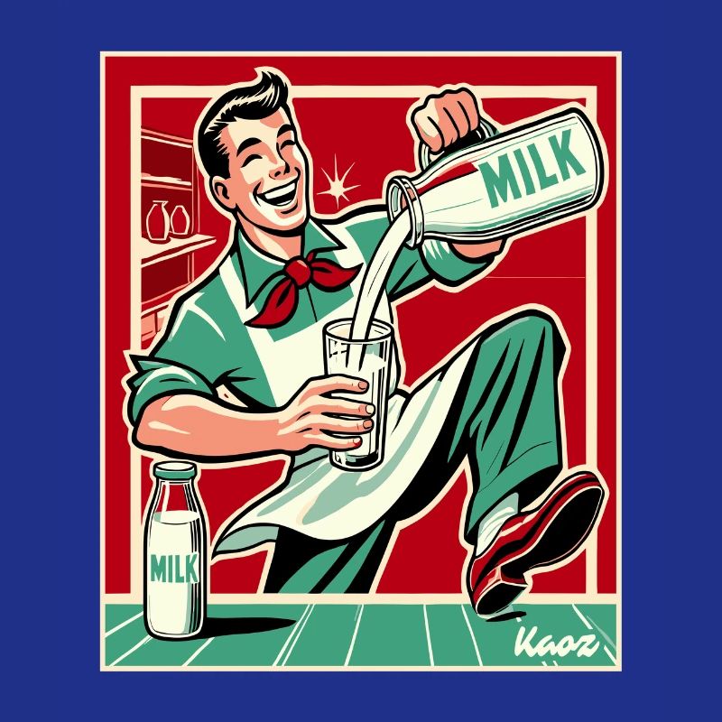 Retro Milchmann, glücklich Milch einschenken