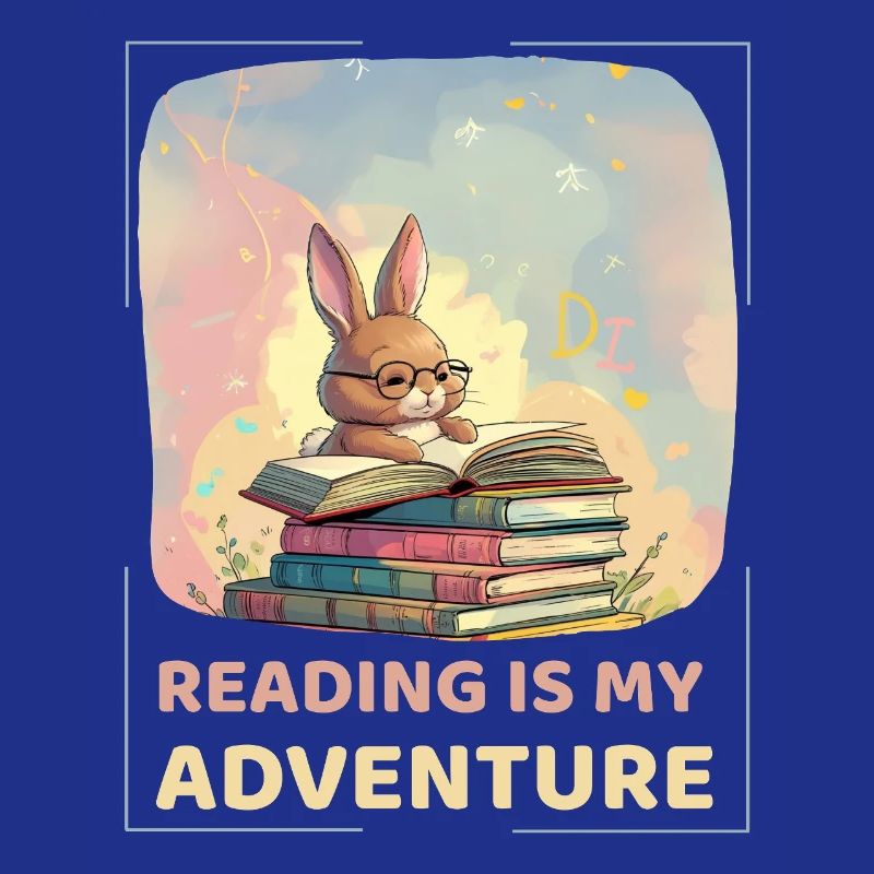 Rabbit reading with adventure style