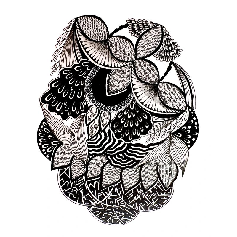 Black and White Leaf Pattern Circle Design