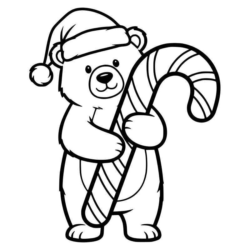 Petit ours de Noël mignon avec une canne d’orge d’orge