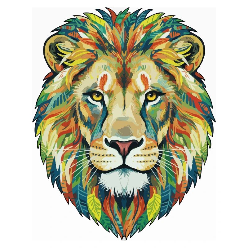 Colorful Lion Head with Leaf Pattern