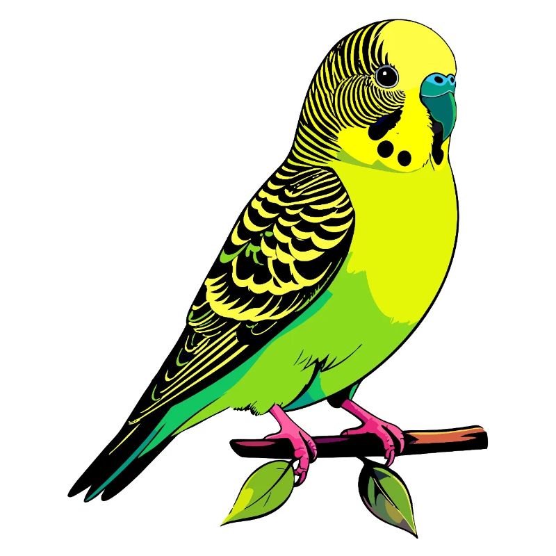 Perruche ondulée jaune-vert néon posée sur une branche