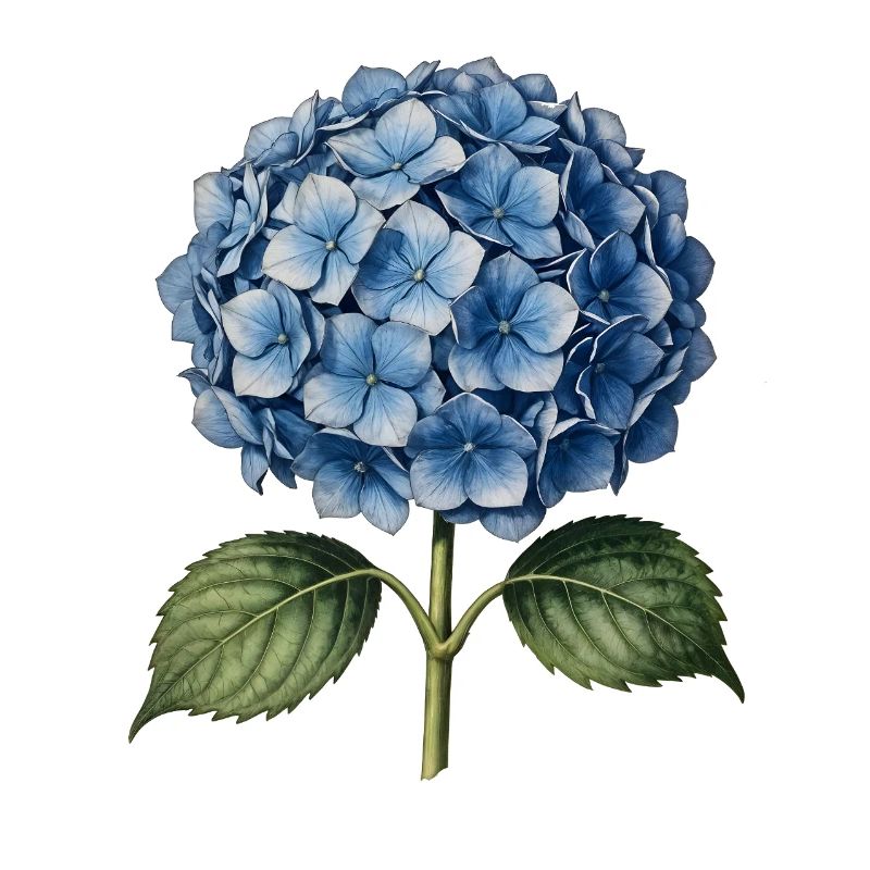 Illustration engraving of a blue hydrangea